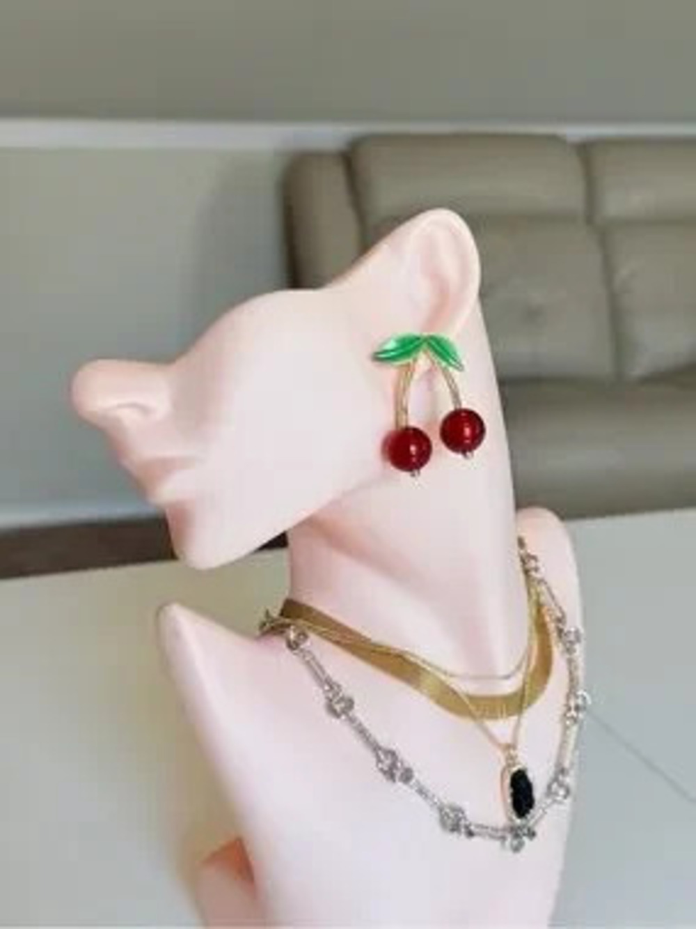 Cherry Drop Dangle Earrings in Red and Green
